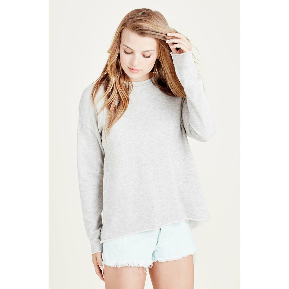 True Religion Women's Long Sleeve Open Back Top in Heather Grey